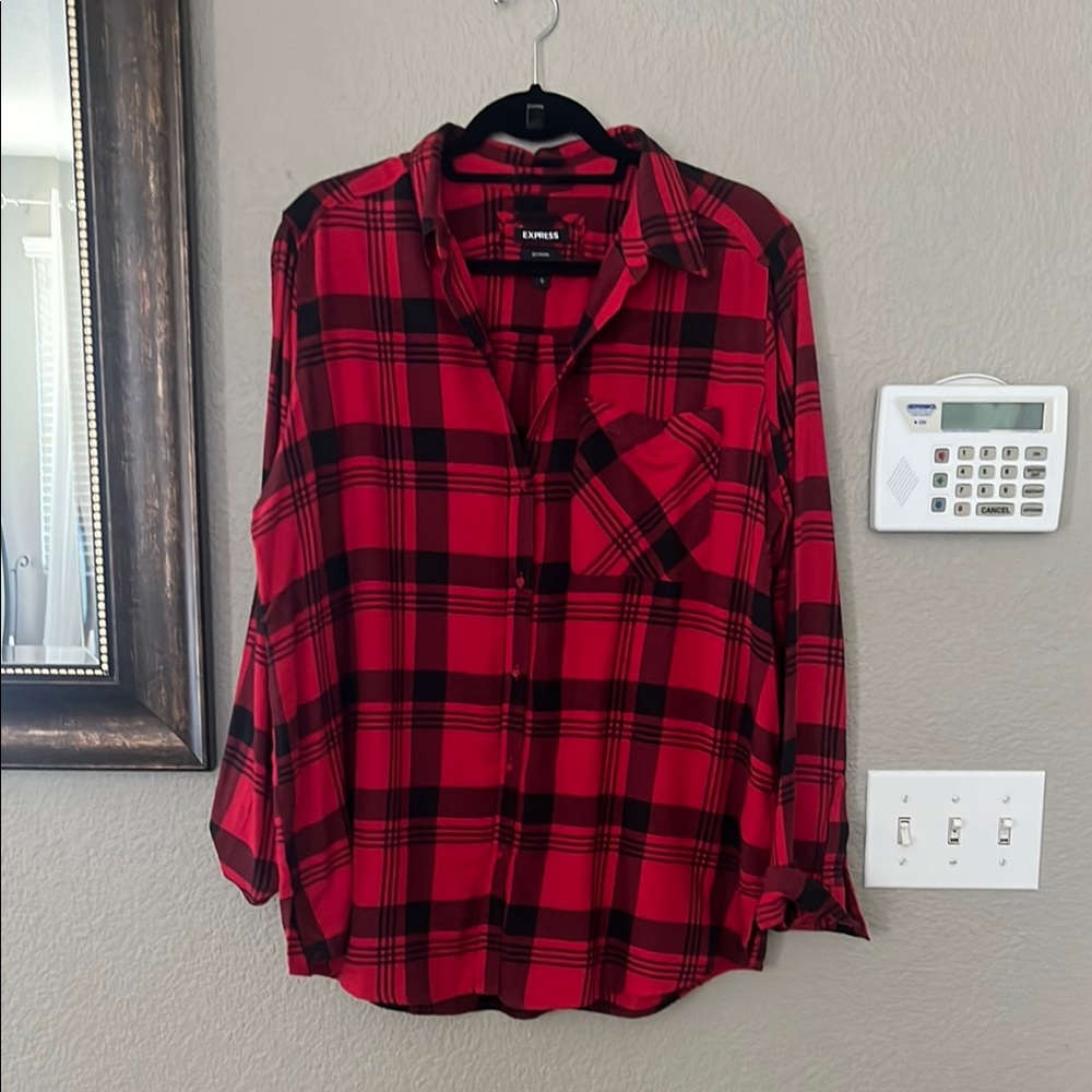 Express Red and Black Plaid Shirt